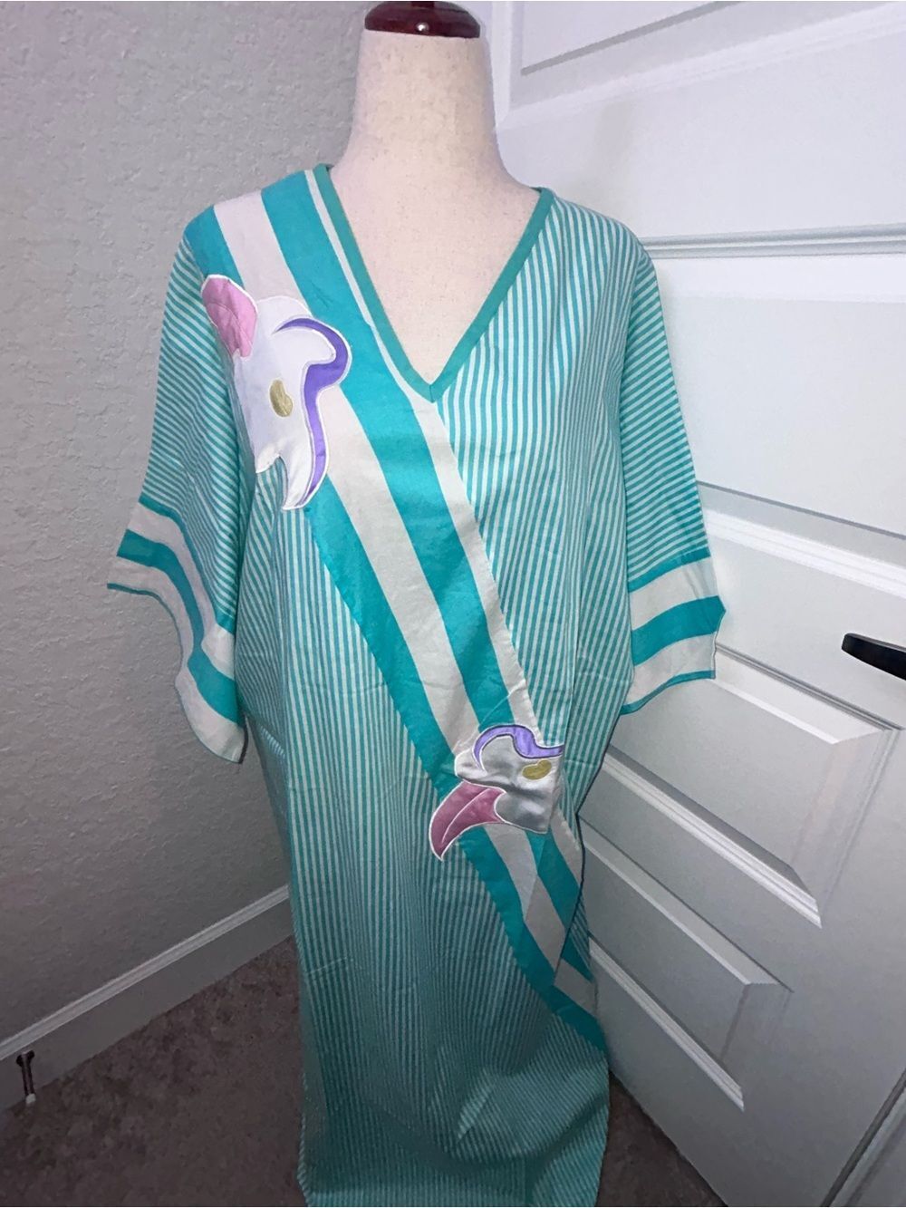 VintageâNatori Saks Fifth Avenue 100% Cotton Stripe Print Kaftan Maxi Dress